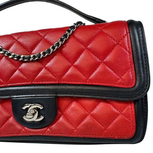 Chanel Tri-Color Quilted Medium Flap Bag Red & Black & White Lambskin Leather CC - Picture 10 of 15